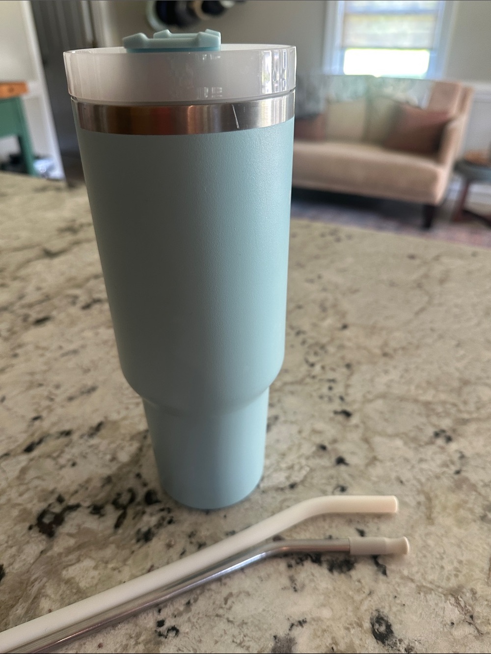 Stanley Pastel Blue Tumbler with stainless straw w/rubber tip and other straw! - Picture 4 of 7